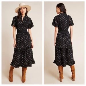 Scotch & Soda Maison Scotch Mille Nuits Tasha Ruffled Tiered Midi Dress Black M